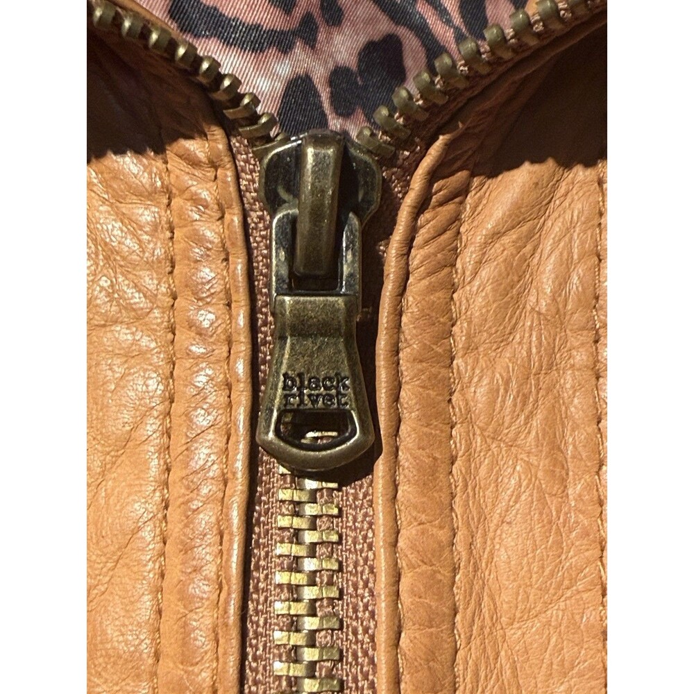 RARE-Black Rivet Wilson Leather Moto Jacket Y2K M Cognac Brown Genuine Biker - Picture 13 of 16